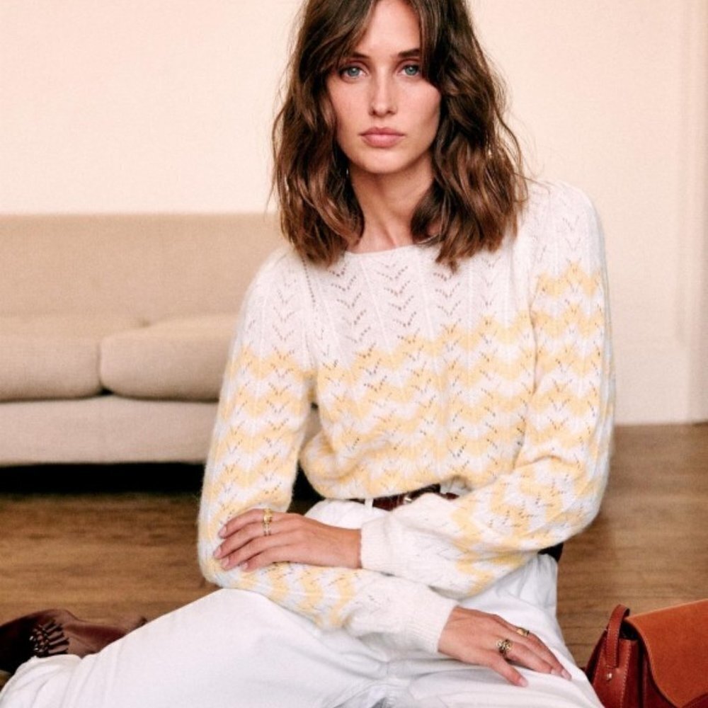 Sezane Suzie Jumper in Ecru/Yellow size L NWT